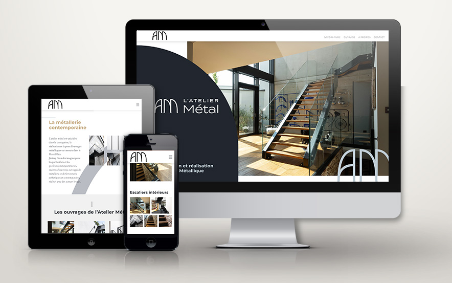 Aperçus du site de l'Atelier Métal sur ordinateur, tablette et mobile